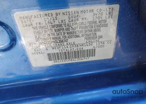 2016 Nissan Versa Note S (Sr)/S Plus/Sl/Sr/Sv from USA, damaged, VIN 3N1CE2CP8GL356747